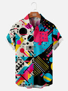 Tall Men's Trapper Keeper Inspired Colorful  Geometric Shapes Short Sleeve Shirt Eleven Oasis