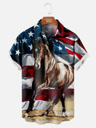 Men's Majestic Horse with Stars and Stripes USA Flag in the Background Short Sleeve Shirt, mens short sleeve shirts??¡ìo?big and tall mens shirts??¡ìo?short sleeve shirts for men??¡ìo?mens 4xl shirts??¡ìo?casual short sleeve shirts