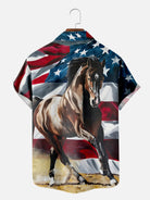Men's Majestic Horse with Stars and Stripes USA Flag in the Background Short Sleeve Shirt, mens short sleeve shirts??¡ìo?big and tall mens shirts??¡ìo?short sleeve shirts for men??¡ìo?mens 4xl shirts??¡ìo?casual short sleeve shirts