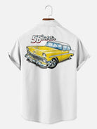 Men's Yellow Chevrolet 1956 Bel Air with Stripes White Short Sleeve Shirt, mens short sleeve shirts?????¡§??o?big and tall mens shirts?????¡§??o?short sleeve shirts for men?????¡§??o?mens 4xl shirts?????¡§??o?casual short sleeve shirts