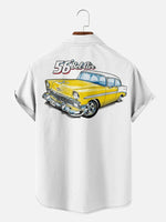 Men's Yellow Chevrolet 1956 Bel Air with Stripes White Short Sleeve Shirt, mens short sleeve shirts?¡§o?big and tall mens shirts?¡§o?short sleeve shirts for men?¡§o?mens 4xl shirts?¡§o?casual short sleeve shirts