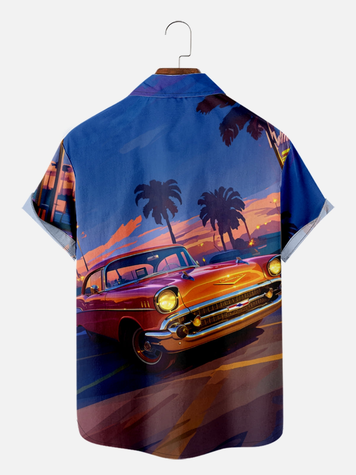 Men's Chevrolet Parked During Sunset with Palm Trees Short Sleeve Shirt, mens short sleeve shirts¡ê?big and tall mens shirts¡ê?short sleeve shirts for men¡ê?mens 4xl shirts¡ê?casual short sleeve shirts