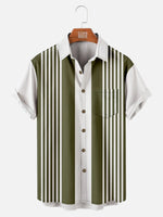 Men's White with Green Stripes Bowling Short Sleeve Shirt, mens short sleeve shirts¡ê?big and tall mens shirts¡ê?short sleeve shirts for men¡ê?mens 4xl shirts¡ê?casual short sleeve shirts