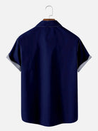 Men's Midnight Blue with White and Bronze Striped Bowling Short Sleeve Shirt, mens short sleeve shirts???¡§?o?big and tall mens shirts???¡§?o?short sleeve shirts for men???¡§?o?mens 4xl shirts???¡§?o?casual short sleeve shirts