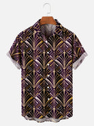 Men's Art Deco Great Gatsby Golden Pattern Short Sleeve Shirt, mens short sleeve shirts???¨¬o?big and tall mens shirts???¨¬o?short sleeve shirts for men???¨¬o?mens 4xl shirts???¨¬o?casual short sleeve shirts