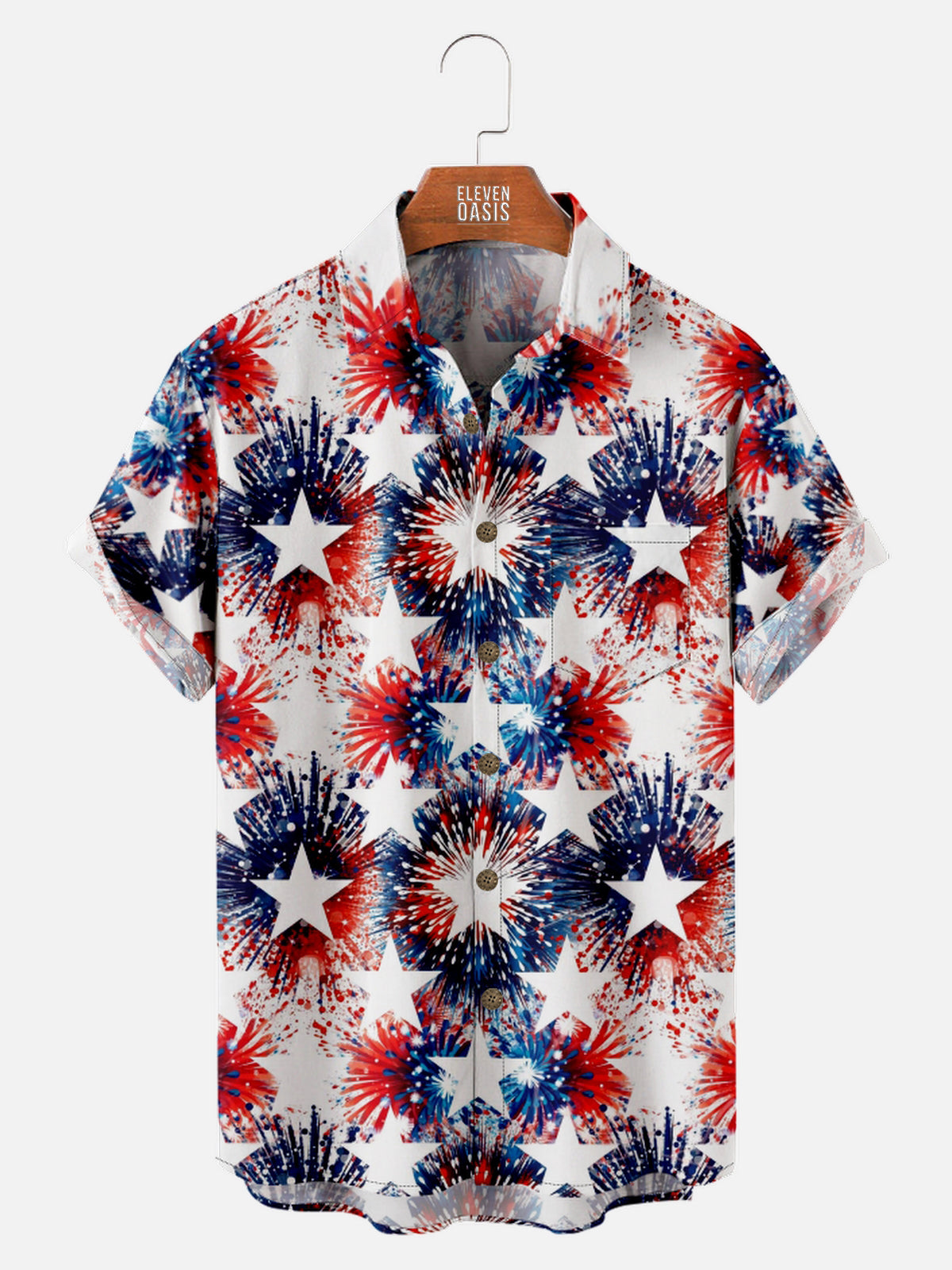 Men's Blue and White Fireworks with Stars Short Sleeve Shirt, mens short sleeve shirts¡ê?big and tall mens shirts¡ê?short sleeve shirts for men¡ê?mens 4xl shirts¡ê?casual short sleeve shirts
