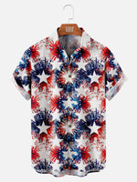 Men's Blue and White Fireworks with Stars Short Sleeve Shirt, mens short sleeve shirts¡ê?big and tall mens shirts¡ê?short sleeve shirts for men¡ê?mens 4xl shirts¡ê?casual short sleeve shirts