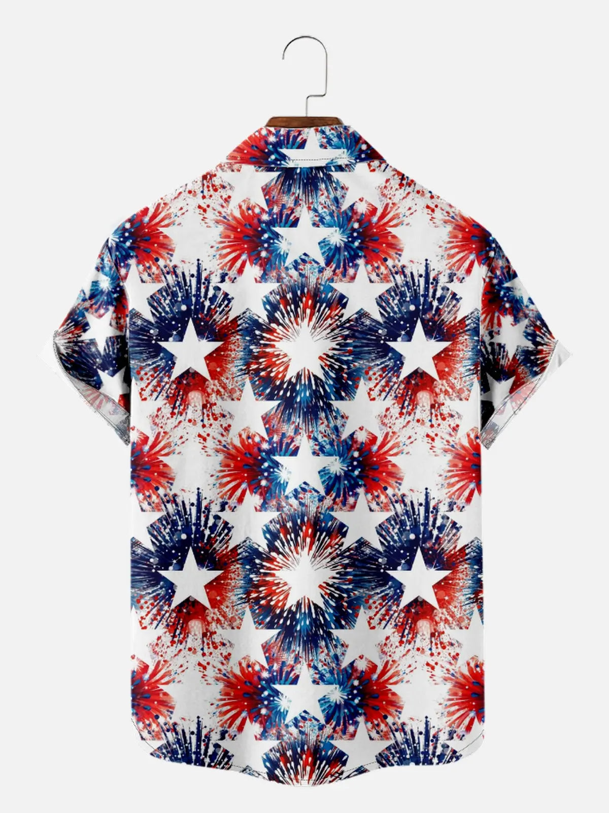 Men's Blue and White Fireworks with Stars Short Sleeve Shirt, mens short sleeve shirts?¡§o?big and tall mens shirts?¡§o?short sleeve shirts for men?¡§o?mens 4xl shirts?¡§o?casual short sleeve shirts