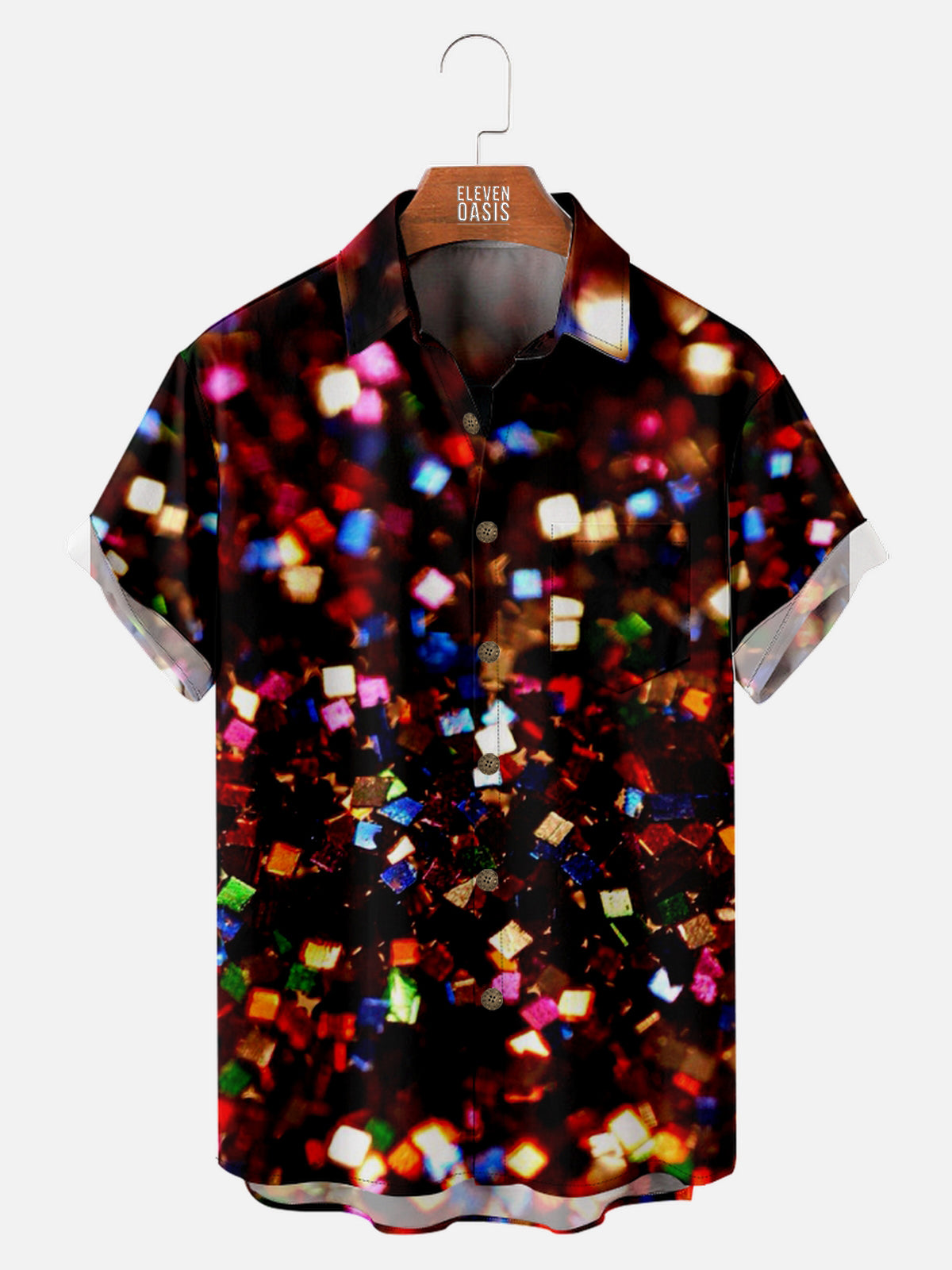 Men's Close-up of Colorful Metallic Confetti Party Short Sleeve Shirt, mens short sleeve shirts?¨º?big and tall mens shirts?¨º?short sleeve shirts for men?¨º?mens 4xl shirts?¨º?casual short sleeve shirts