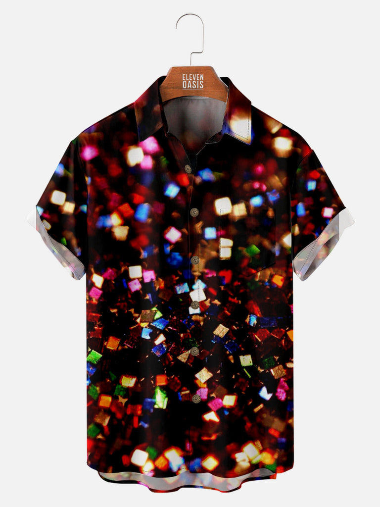 Men's Close-up of Colorful Metallic Confetti Party Short Sleeve Shirt, mens short sleeve shirts?¨º?big and tall mens shirts?¨º?short sleeve shirts for men?¨º?mens 4xl shirts?¨º?casual short sleeve shirts