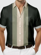 Men's Color-block Striped Casual Breathable Bowling Short Sleeve Shirt ElevenOasis