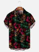 Men's Tiki Floral and Palm Leaves Short Sleeve Shirt, mens short sleeve shirts???¨¬o?big and tall mens shirts???¨¬o?short sleeve shirts for men???¨¬o?mens 4xl shirts???¨¬o?casual short sleeve shirts