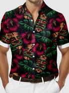 Men's Tiki Floral and Palm Leaves Short Sleeve Shirt, mens short sleeve shirts???¨¬o?big and tall mens shirts???¨¬o?short sleeve shirts for men???¨¬o?mens 4xl shirts???¨¬o?casual short sleeve shirts