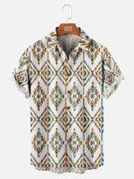 Men's Southwestern Diamond Pattern Short Sleeve Shirt ElevenOasis