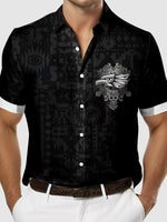 Men's Western Aztec Print Eagle Chest Badge Short Sleeve Shirt, mens short sleeve shirts¡ê?big and tall mens shirts¡ê?short sleeve shirts for men¡ê?mens 4xl shirts¡ê?casual short sleeve shirts