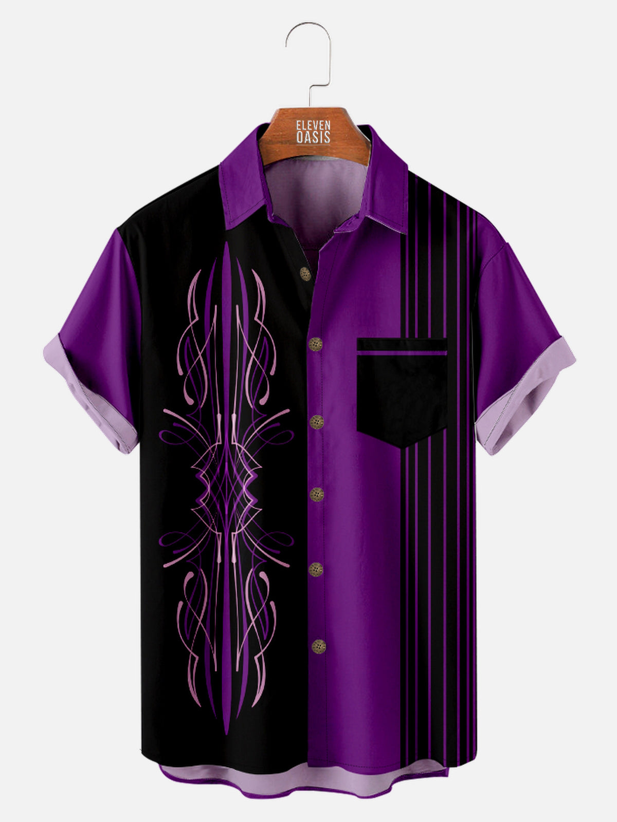 Men's Automotive Pinstripe Design with Stripes Short Sleeve Shirt Eleven Oasis