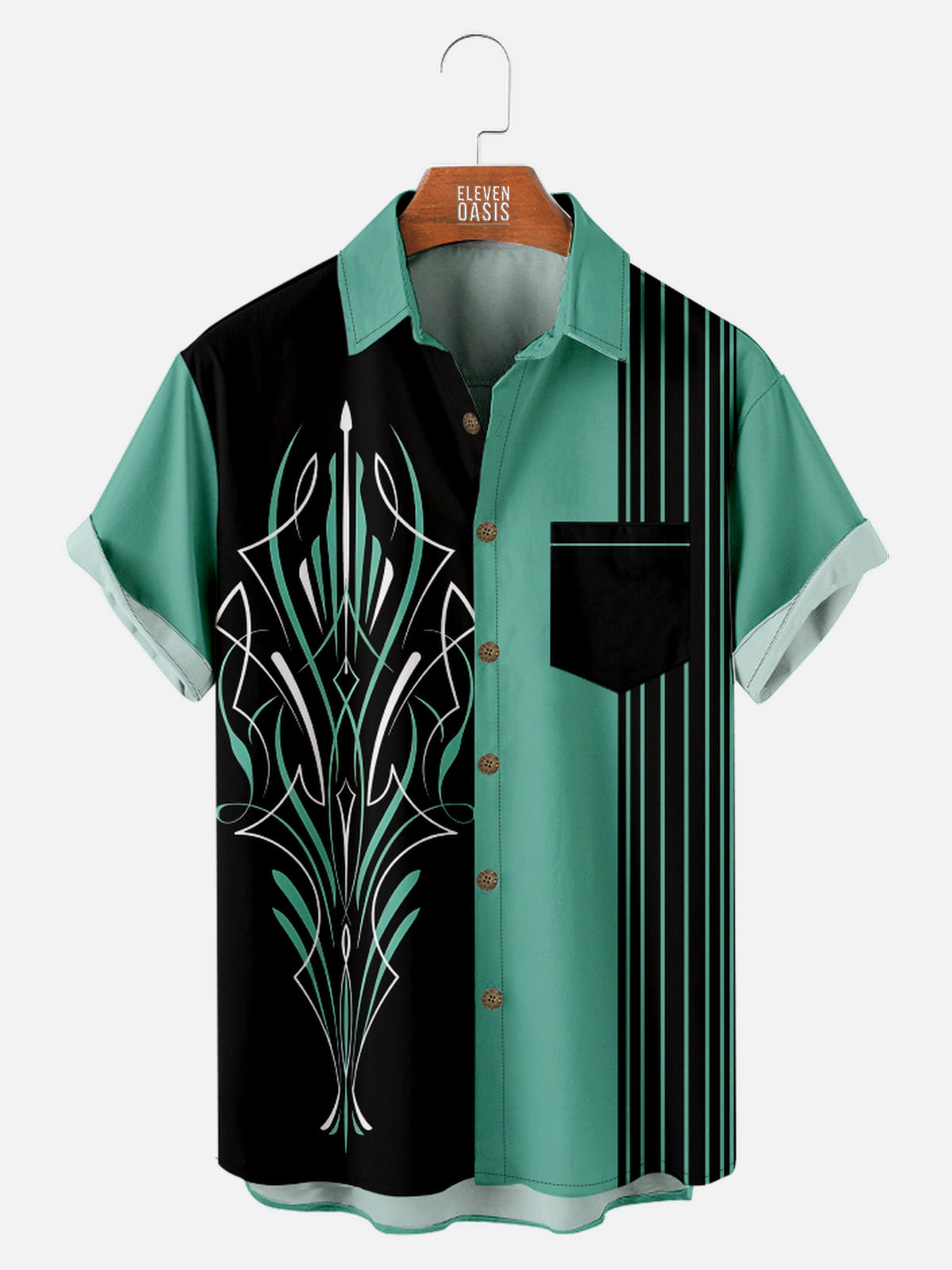 Men's Retro Pinstripe Racing Panel Short Sleeve Shirt Eleven Oasis
