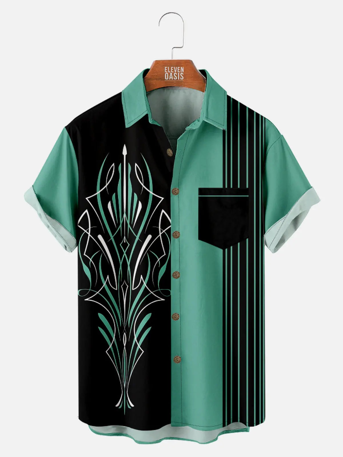 Men's Retro Pinstripe Racing Panel Short Sleeve Shirt Eleven Oasis