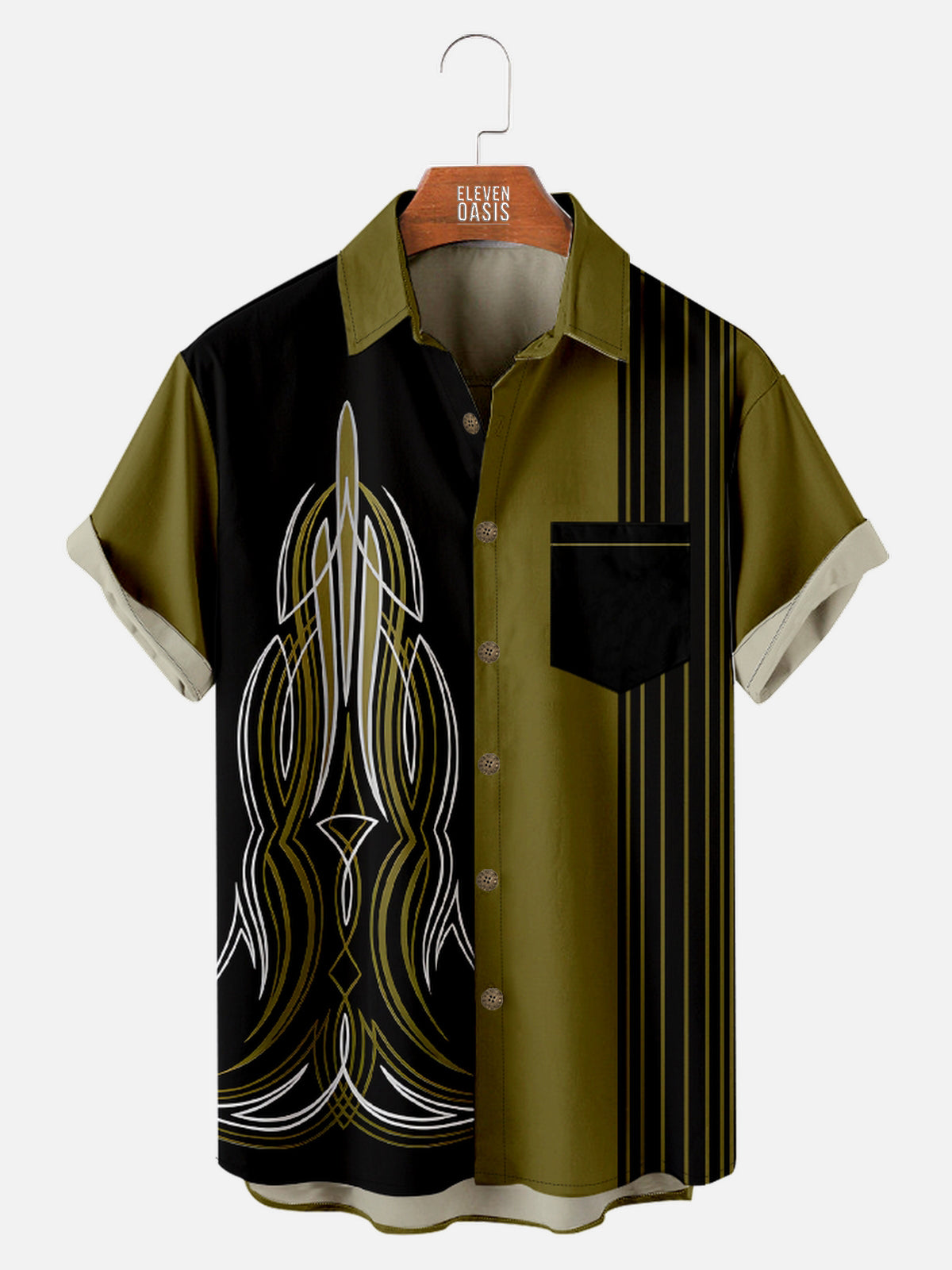 Men's Automotive Pinstripe Design with Stripes Short Sleeve Shirt Eleven Oasis