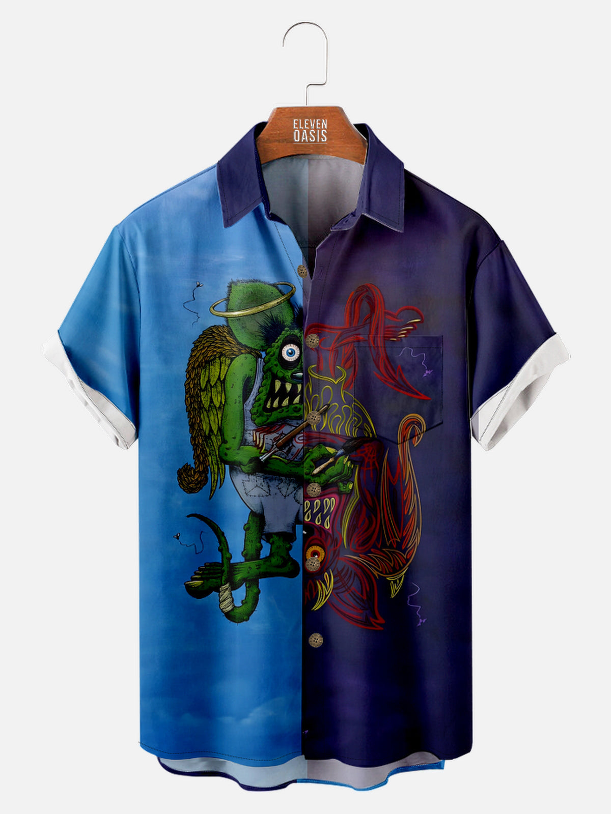 Tall Men's Rat Fink Transitions into Pinstripes Short Sleeve Shirt Eleven Oasis