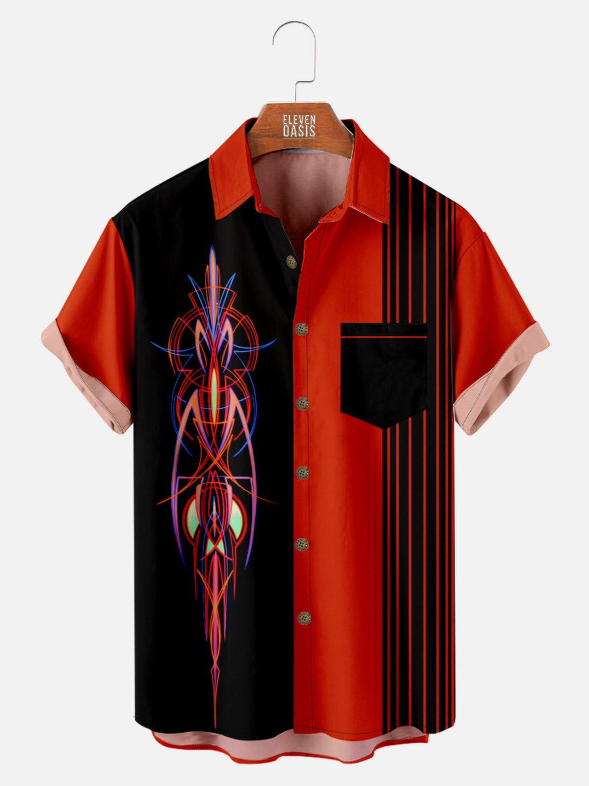 Men's Automotive Pinstripe Design with Stripes Short Sleeve Shirt Eleven Oasis