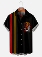 Men's Flaming Eye Wings Pinstripe Short Sleeve Shirt Eleven Oasis