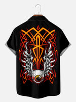 Men's Flaming Eye Wings Pinstripe Short Sleeve Shirt Eleven Oasis