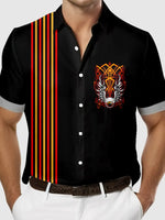 Men's Flaming Eye Wings Pinstripe Short Sleeve Shirt Eleven Oasis