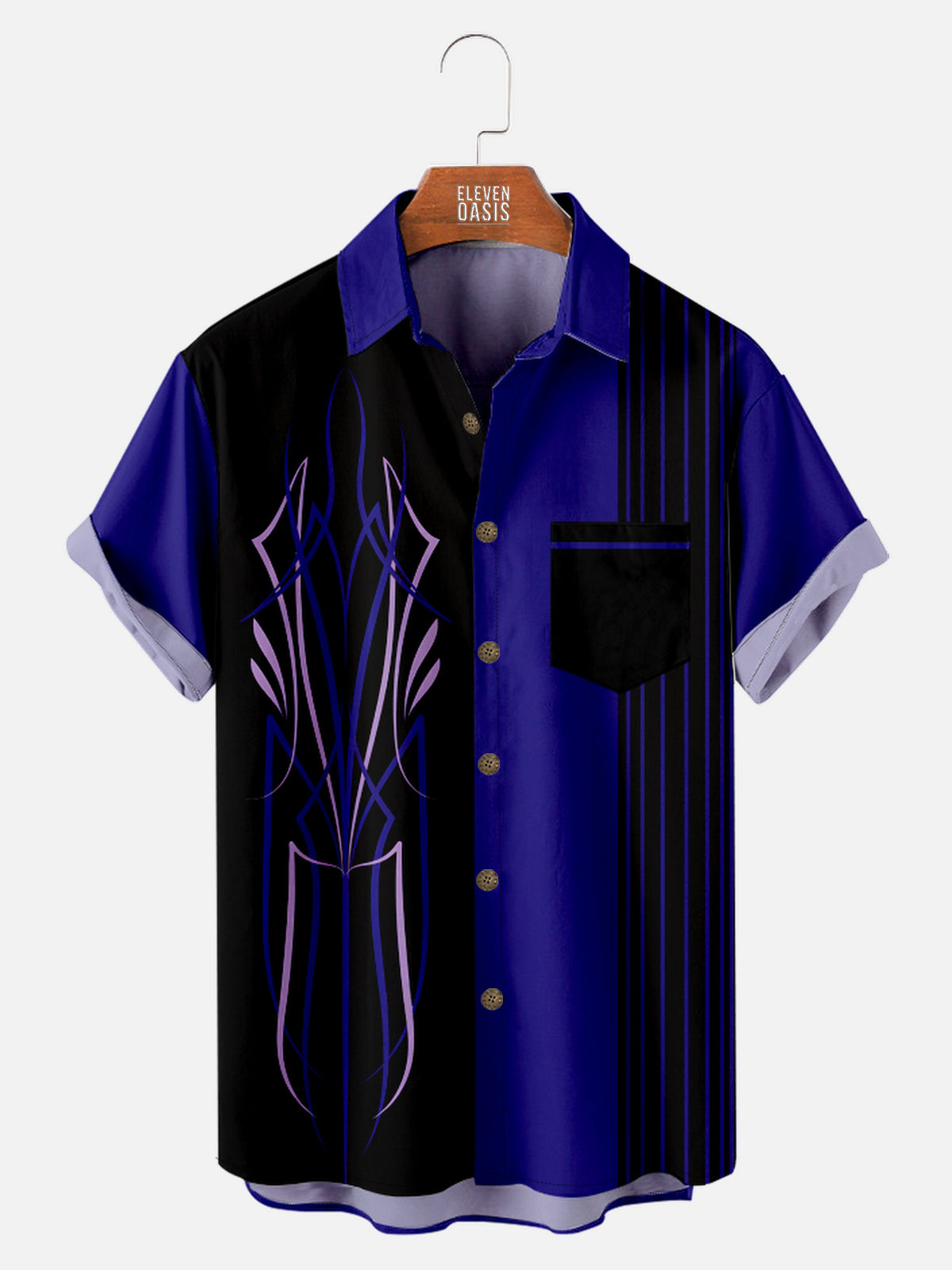 Men's Automotive Pinstripe Design with Stripes Short Sleeve Shirt Eleven Oasis