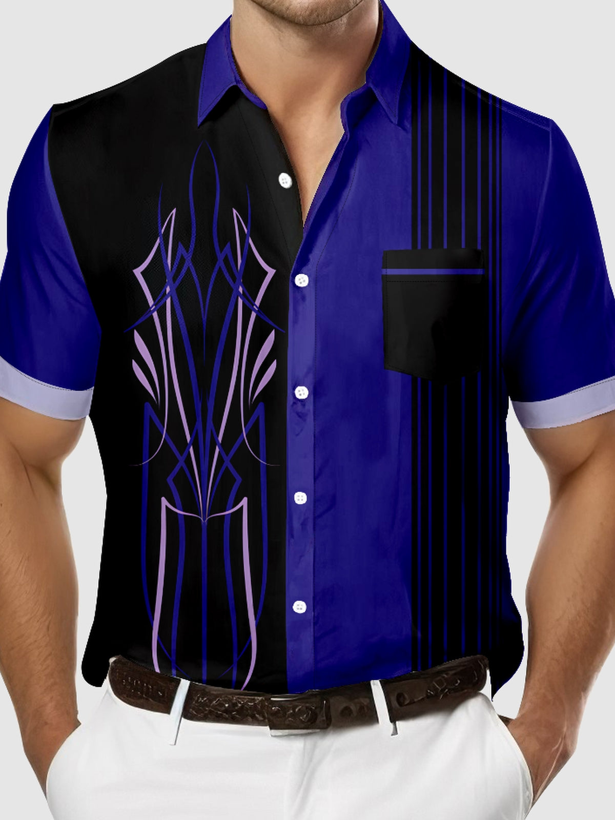 Men's Automotive Pinstripe Design with Stripes Short Sleeve Shirt Eleven Oasis