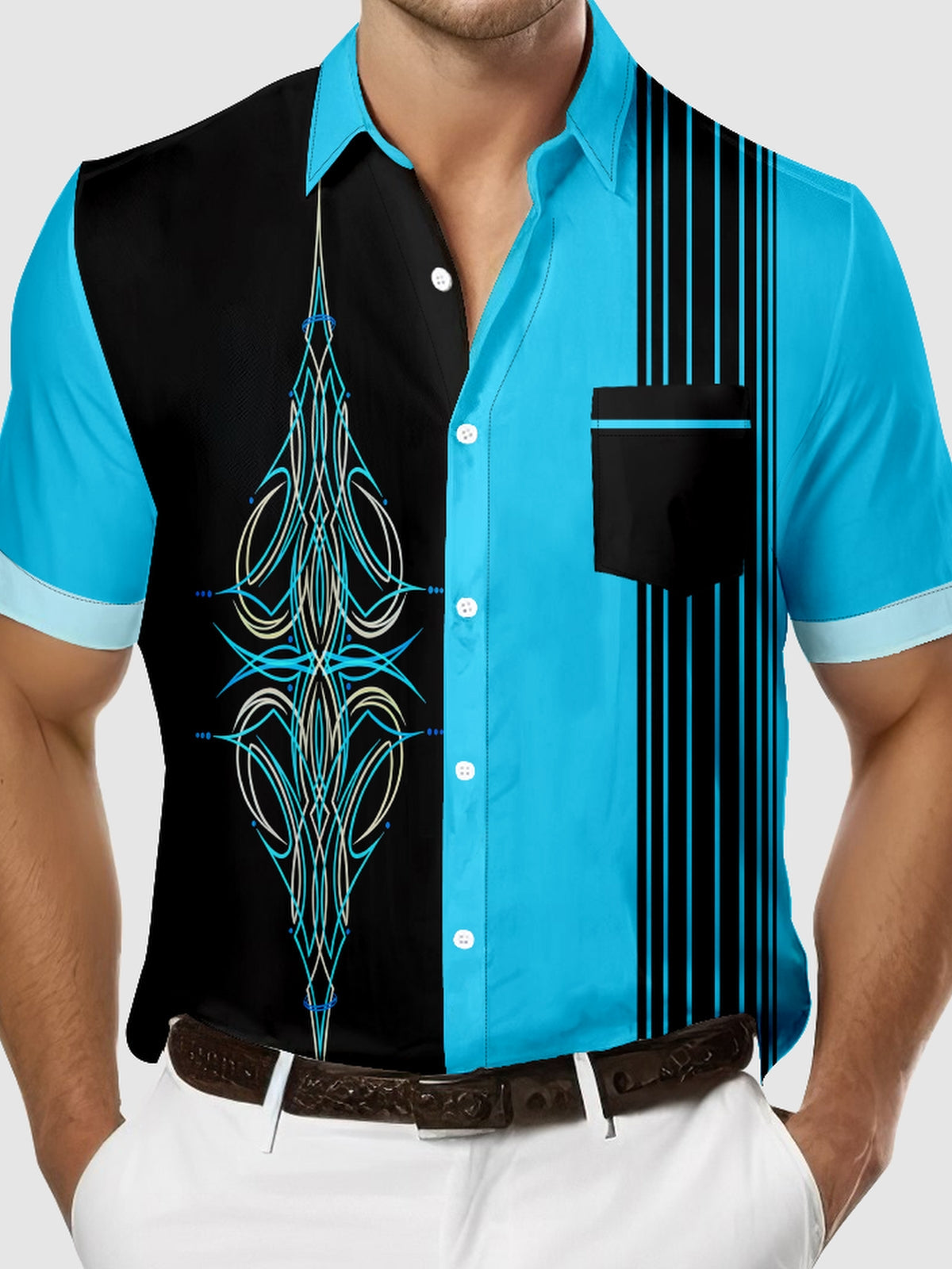 Tall Men's Automotive Pinstripe Design with Stripes Short Sleeve Shirt Eleven Oasis