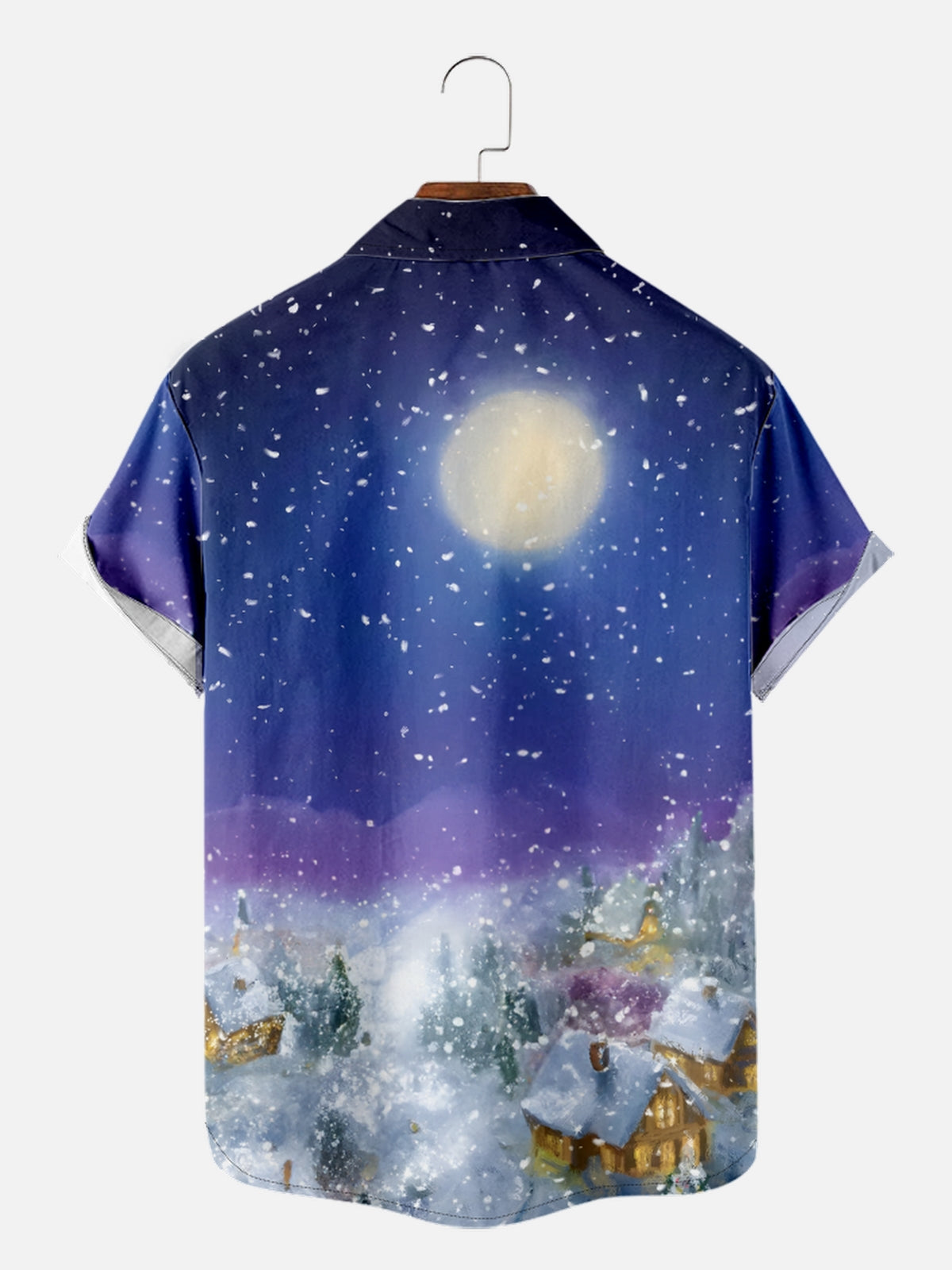 Men's Santa On His Sleigh with Reindeers Delivering Christmas Presents Short Sleeve Shirt Eleven Oasis