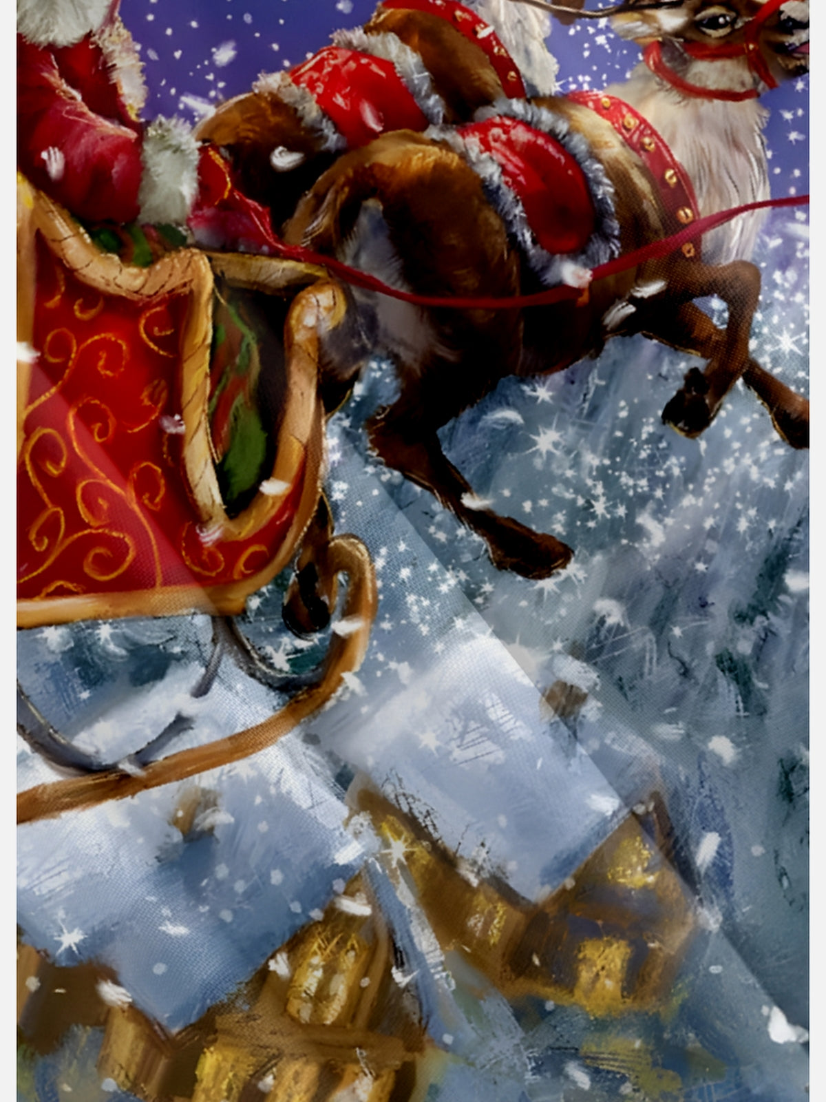 Men's Santa On His Sleigh with Reindeers Delivering Christmas Presents Short Sleeve Shirt Eleven Oasis