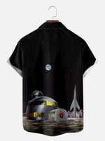 Men's Retrofuture Style Christmas in Space Happy Family Santa Short Sleeve Shirt Eleven Oasis