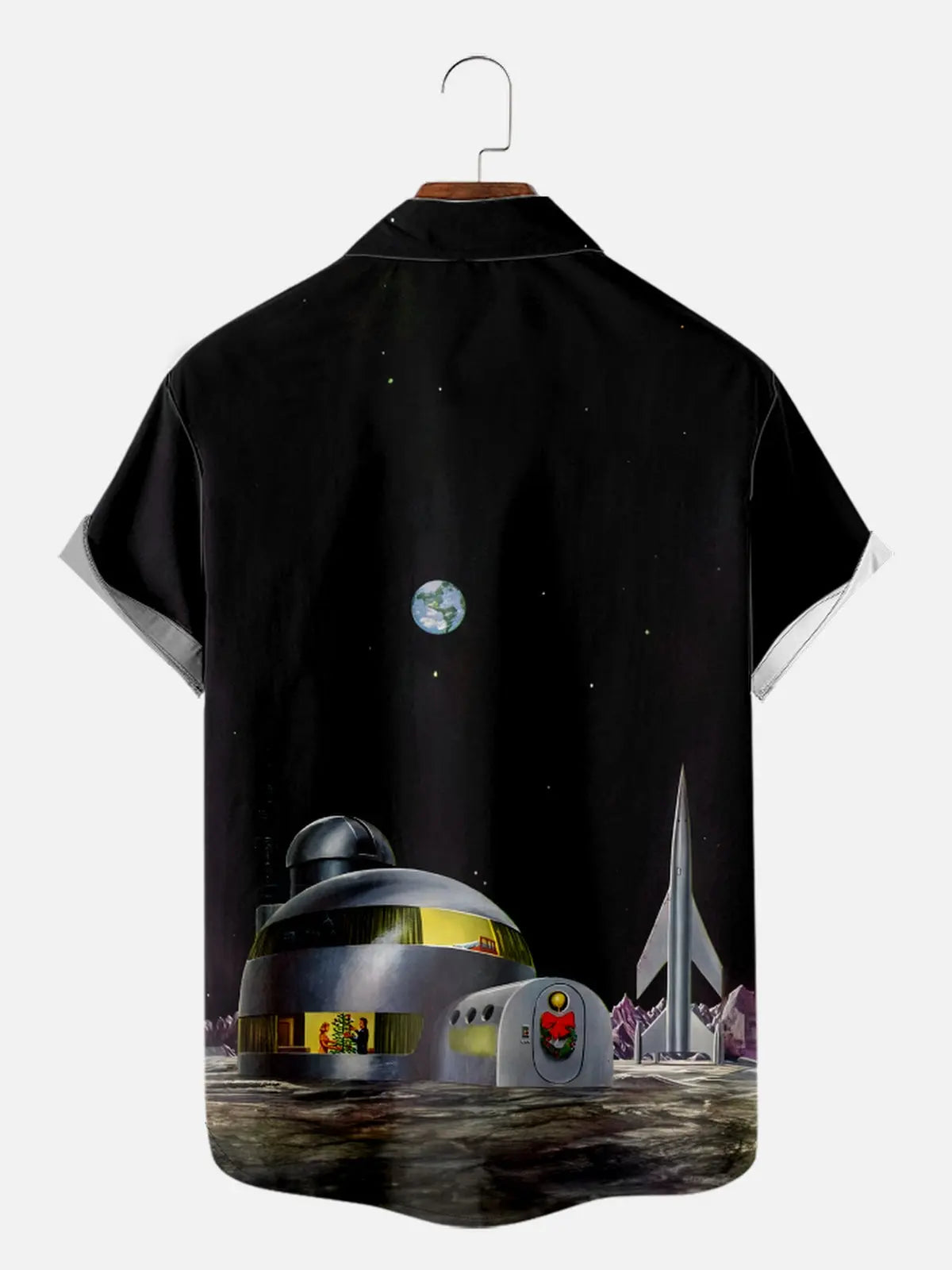 Men's Retrofuture Style Christmas in Space Happy Family Santa Short Sleeve Shirt Eleven Oasis