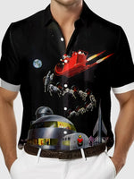 Men's Retrofuture Style Christmas in Space Happy Family Santa Short Sleeve Shirt Eleven Oasis