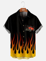 Men's Classic Flame Design with Hot Rod Car Short Sleeve Shirt Eleven Oasis