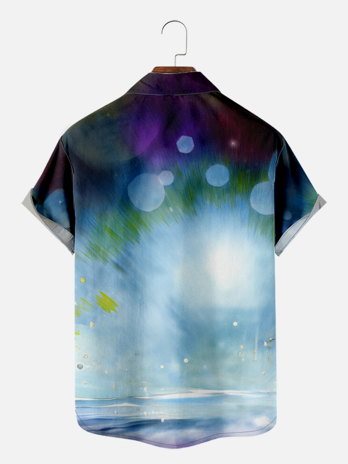 Tall Men's Santa on a Futuristic Snowmobile with Flying Penguins Short Sleeve Shirt Eleven Oasis