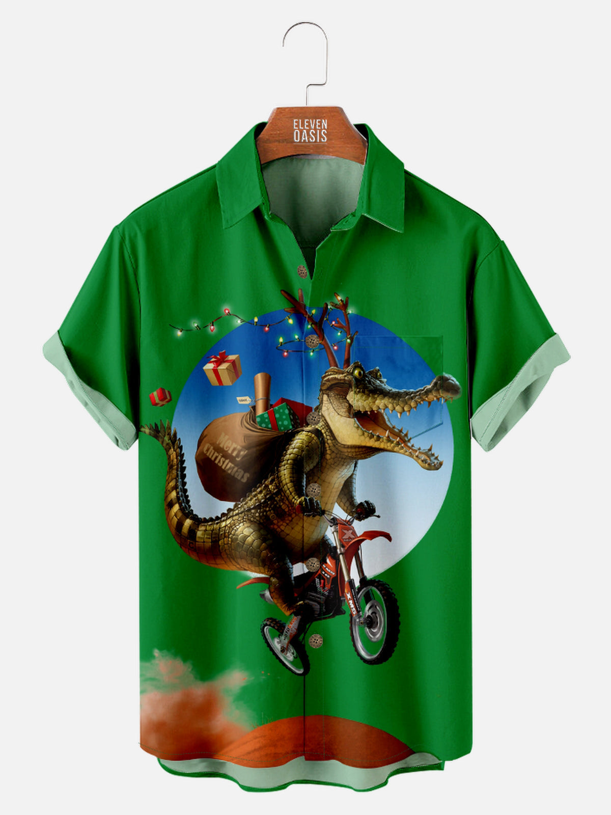 Men's ET Crocodile Dresses Up as a Reindeer to Deliver Presents Short Sleeve Shirt