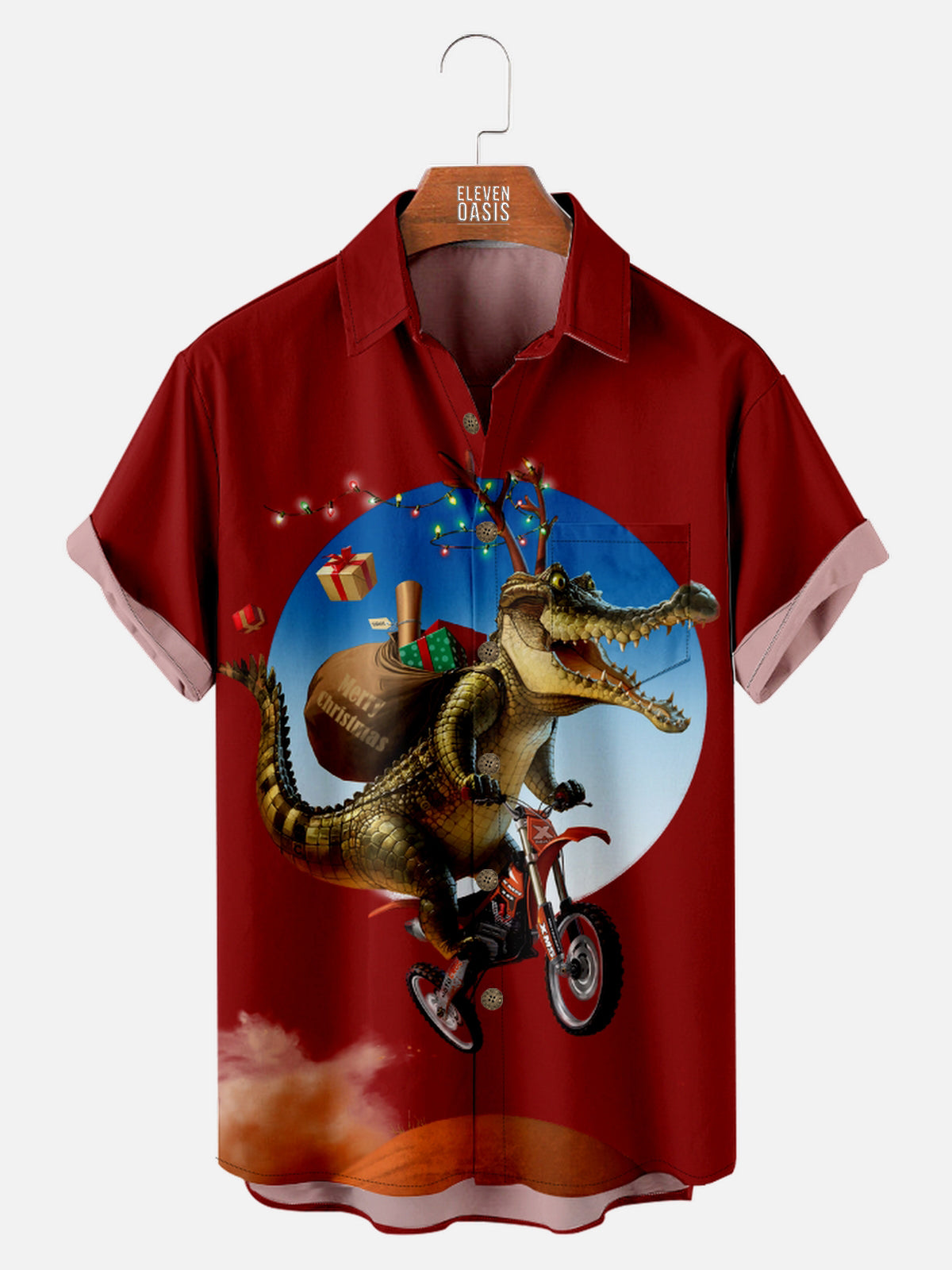 Men's ET Crocodile Dresses Up as a Reindeer to Deliver Presents Short Sleeve Shirt