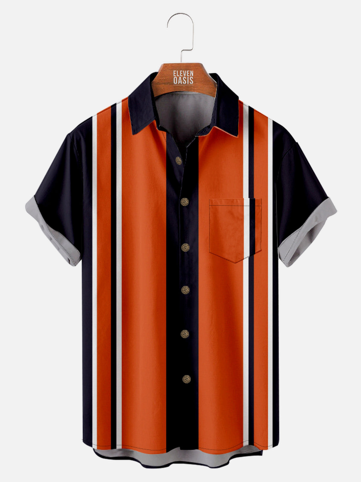 Men's Bright Striped Bowling Short Sleeve Shirt Eleven Oasis
