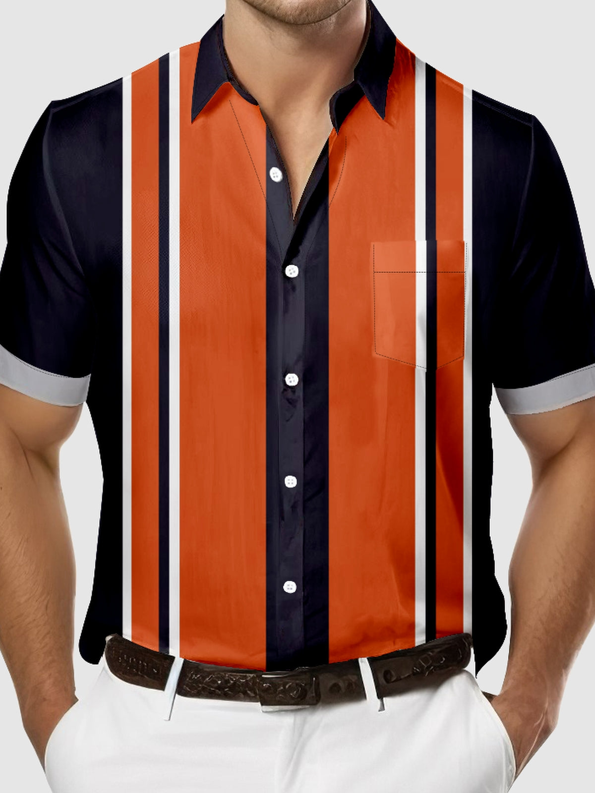 Men's Bright Striped Bowling Short Sleeve Shirt Eleven Oasis