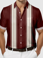 Men's Classic Striped Bowling Short Sleeve Shirt Eleven Oasis
