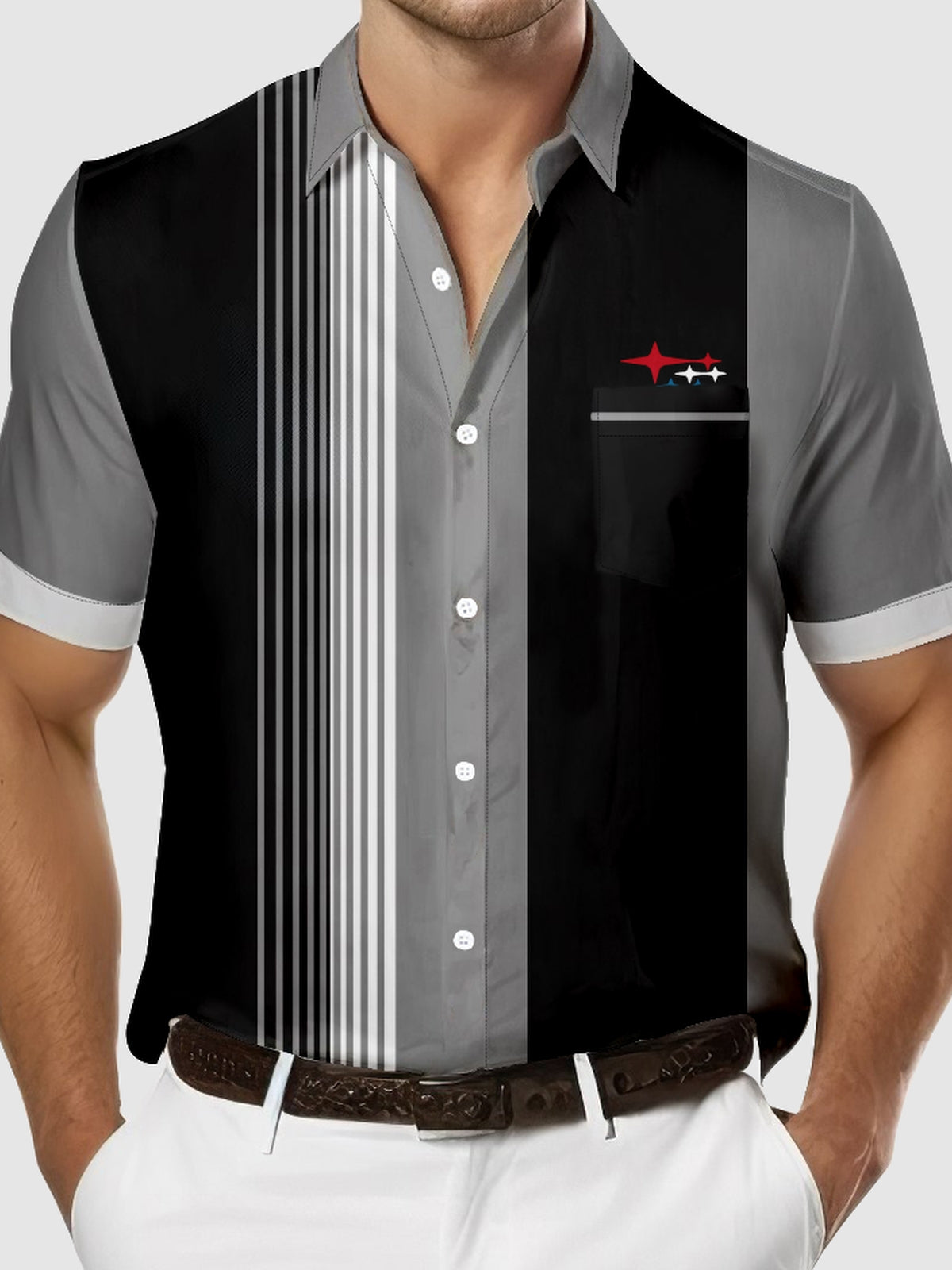 Men's Subaru Stars Striped Short Sleeve Shirt Eleven Oasis