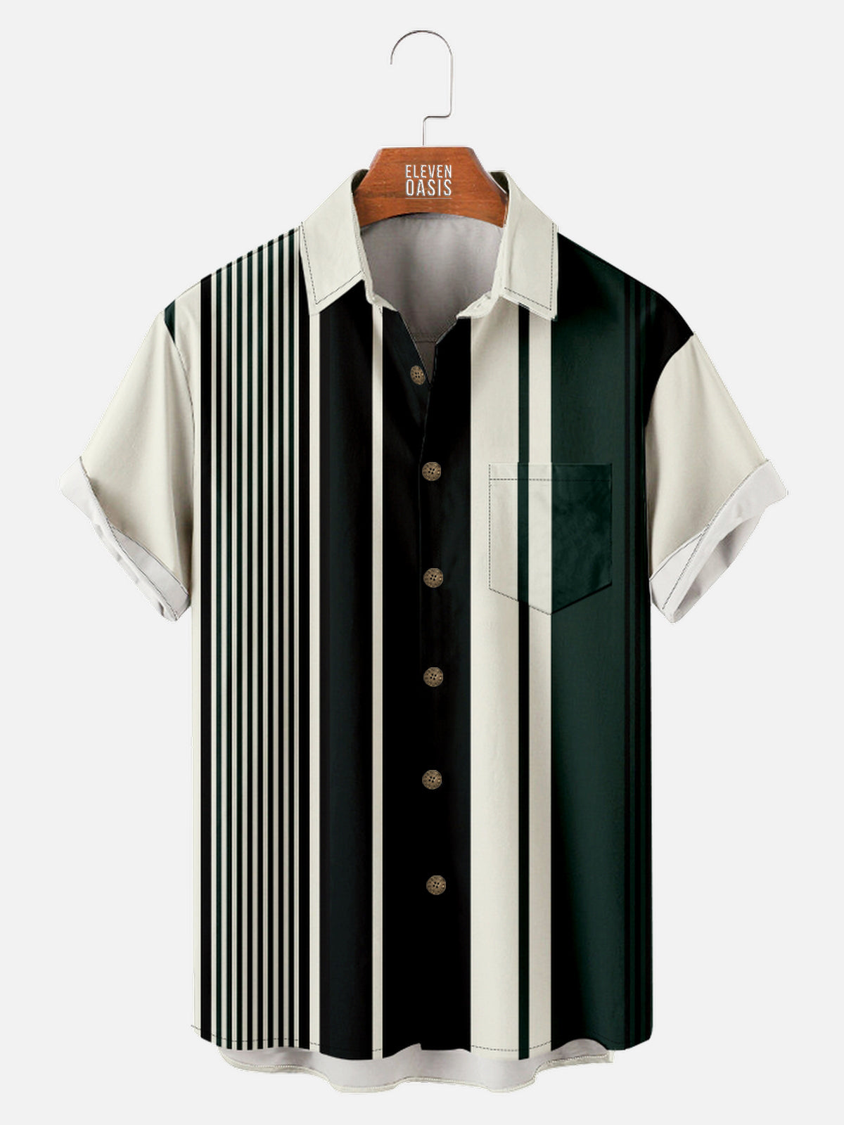 Men's Everyday Stylish Striped Bowling Short Sleeve Shirt Eleven Oasis