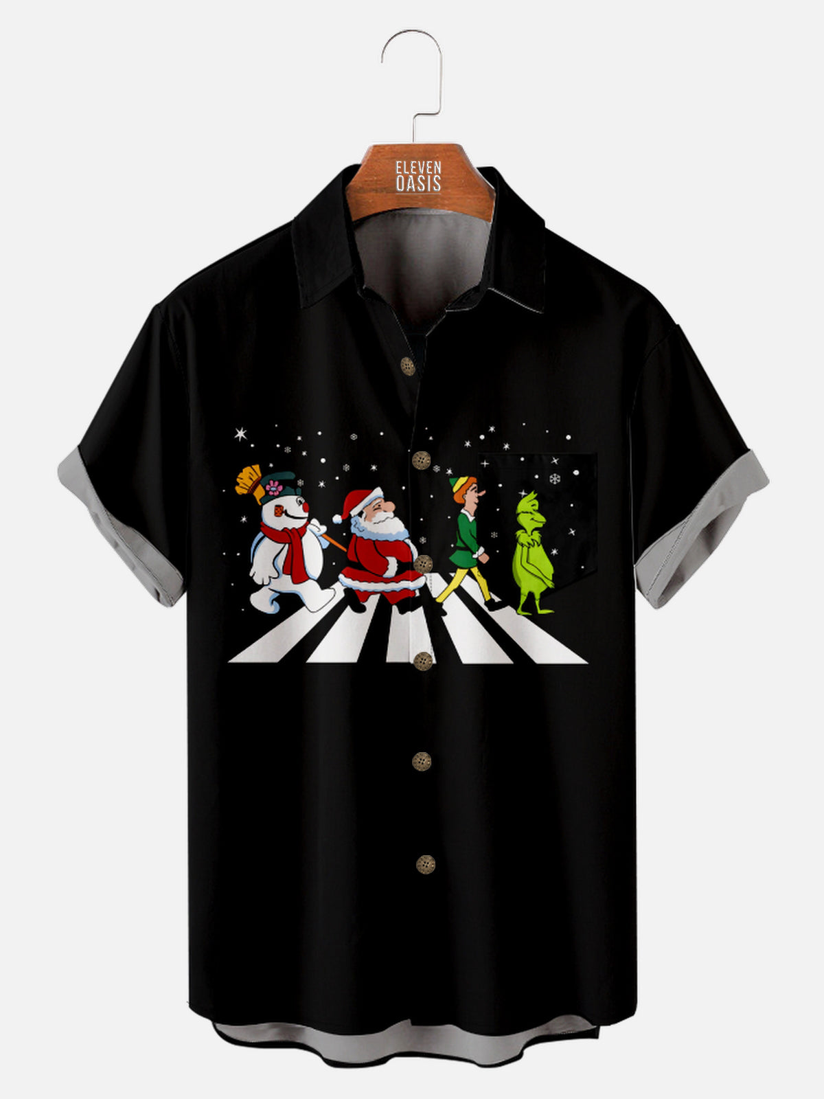 Men's Funny Beatles Reference Christmas Edition with Santa Grinch Snowman Elf Short Sleeve Shirt Eleven Oasis