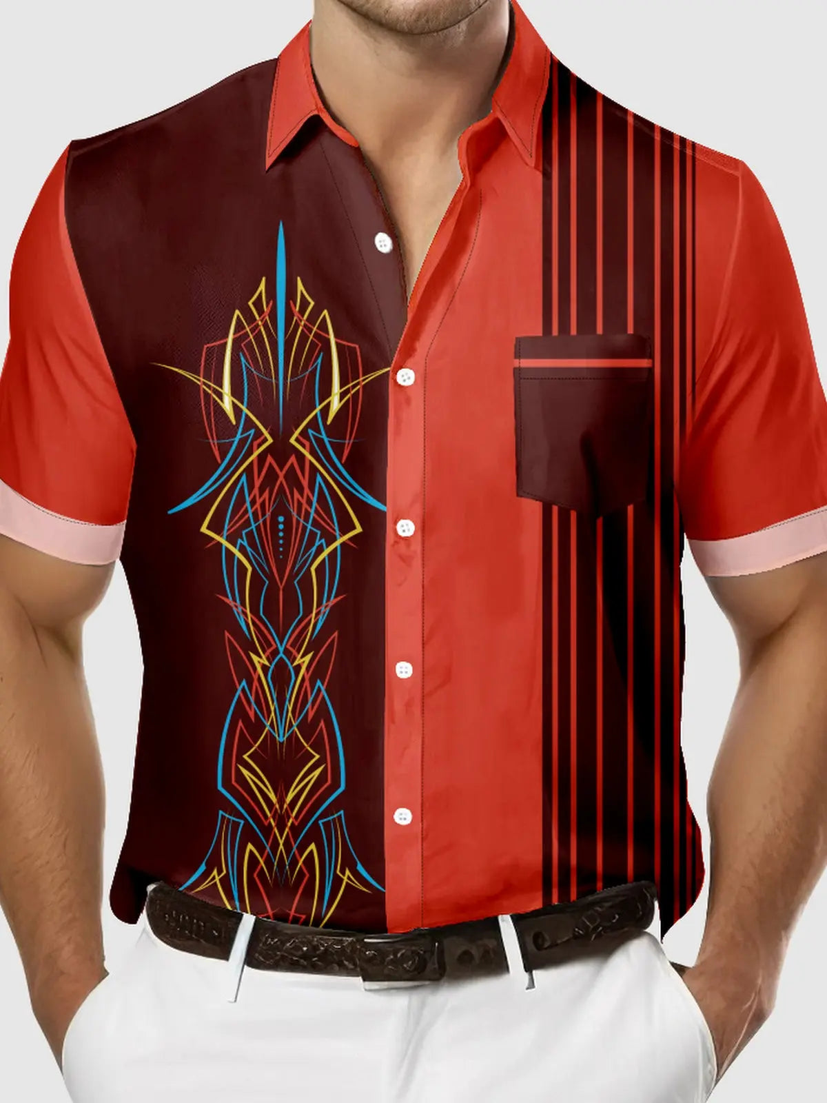 Vintage Car Stripe Short Sleeve Shirt ElevenOasis