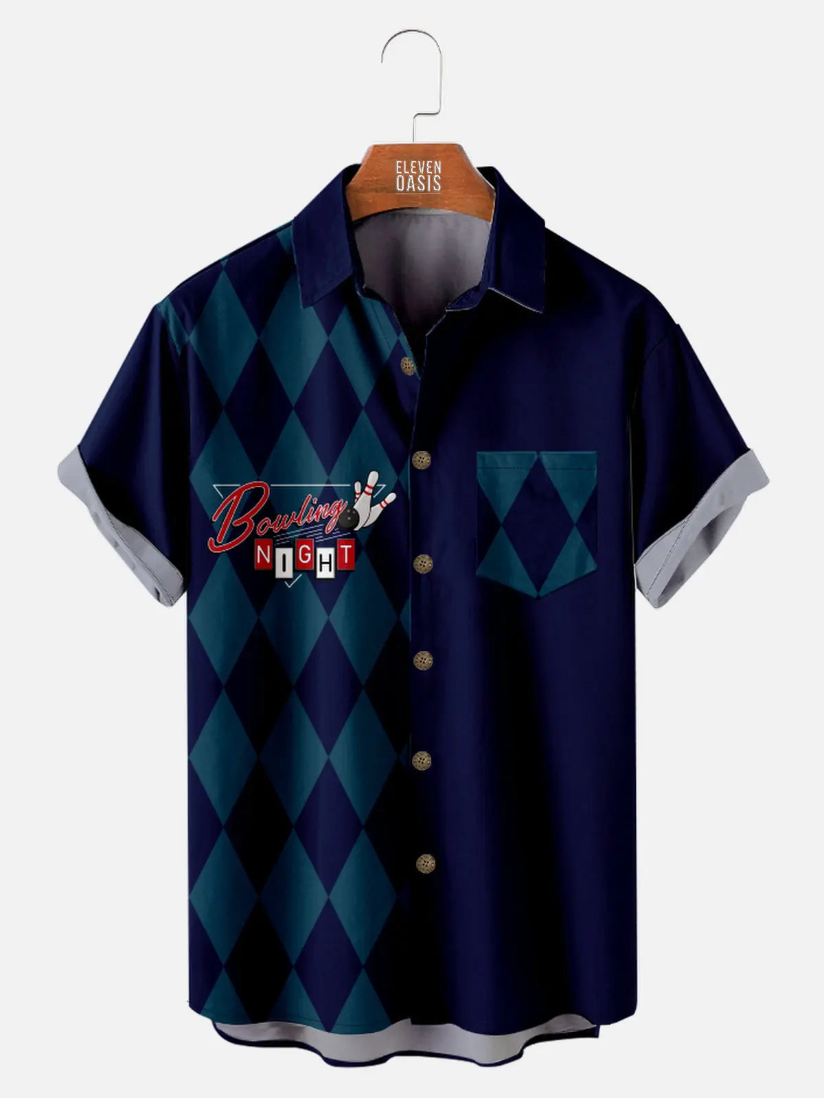 Bowling Color Contrast Men's Short Sleeve Shirt ElevenOasis