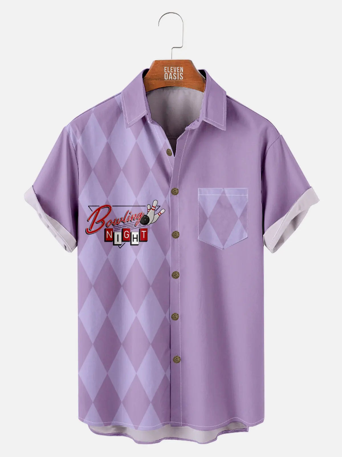 Bowling Color Contrast Men's Short Sleeve Shirt ElevenOasis