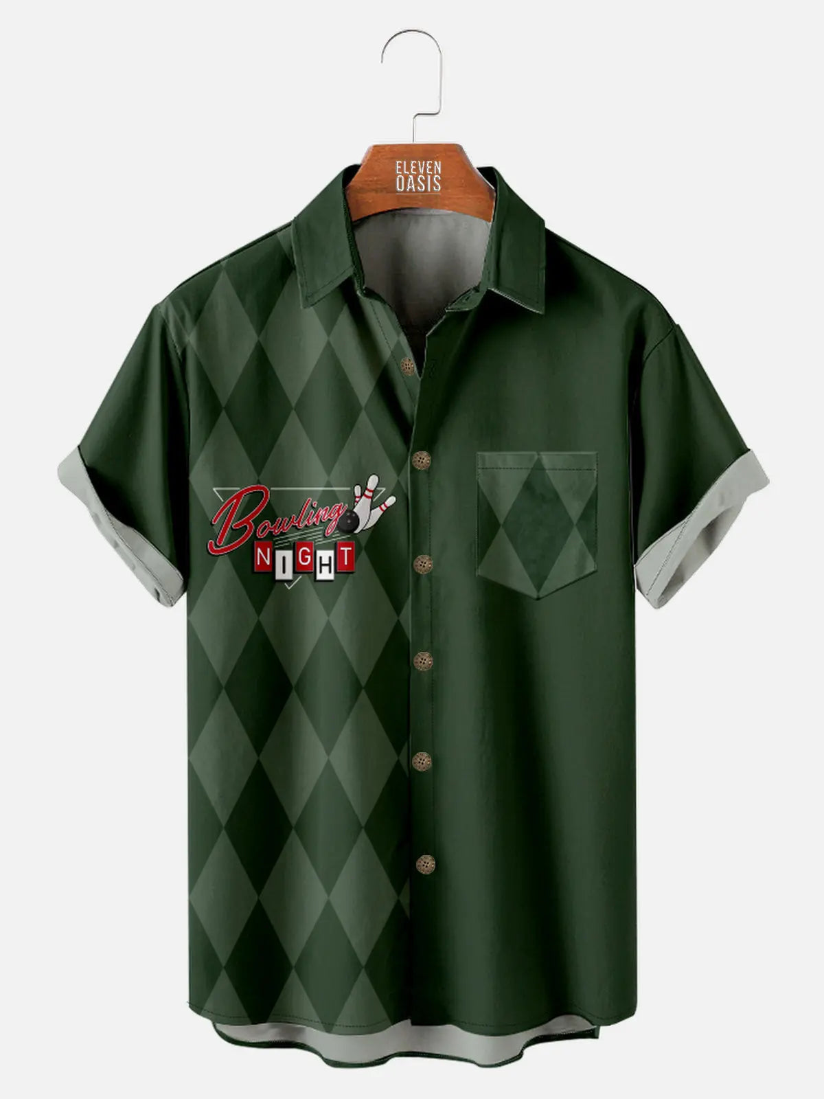 Bowling Color Contrast Men's Short Sleeve Shirt ElevenOasis